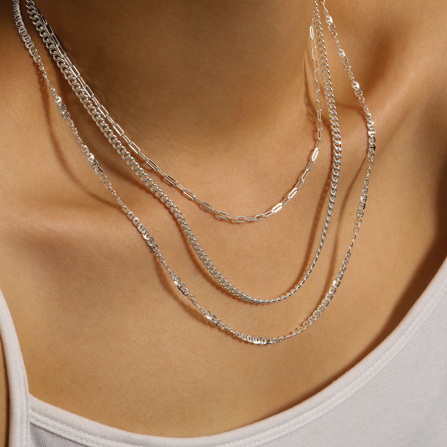 Simple Geometry Hollow Chain 925 Sterling Silver Choker Necklace
