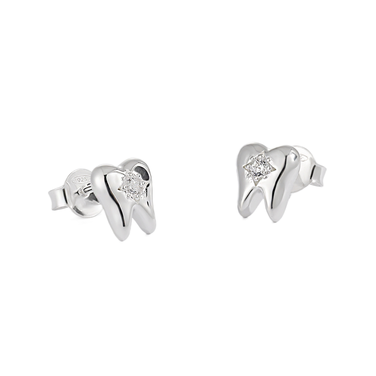 Modern CZ Fashion Tooth Shape 925 Sterling Silver Stud Earrings