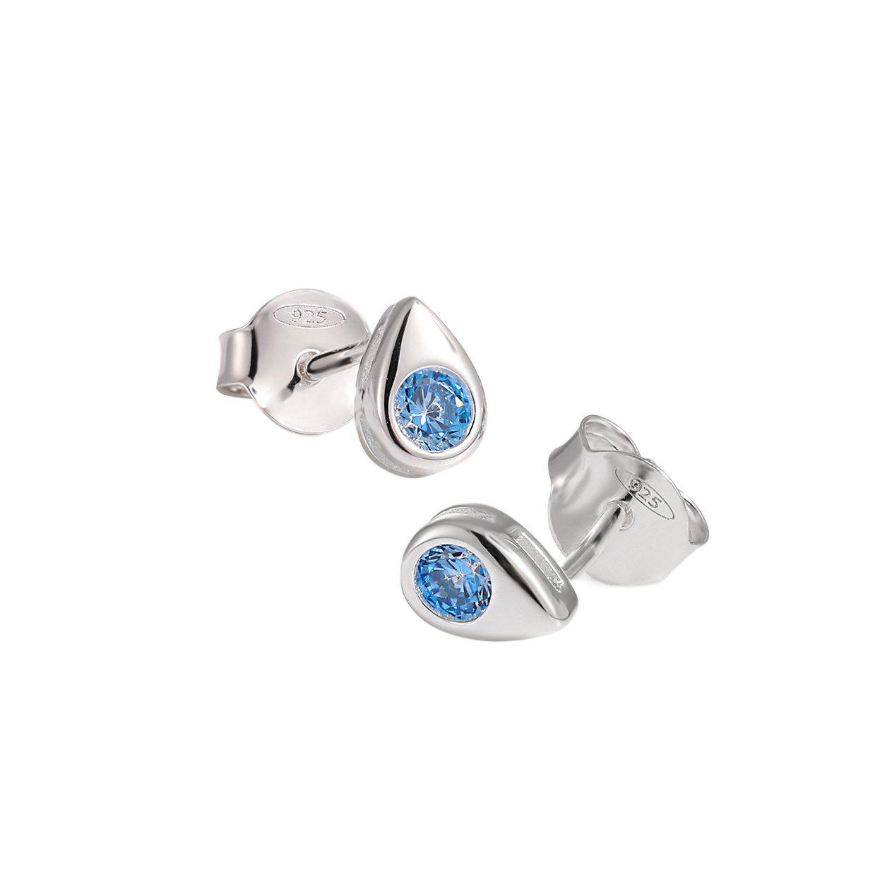 Cute Mini Blue CZ Waterdrop 925 Sterling Silver Stud Earrings