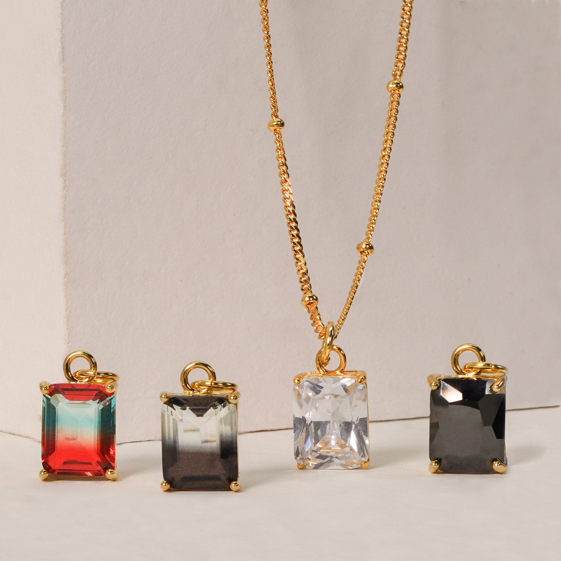 Fashion Geometry Fading Color Radiant CZ 925 Sterling Silver Necklace