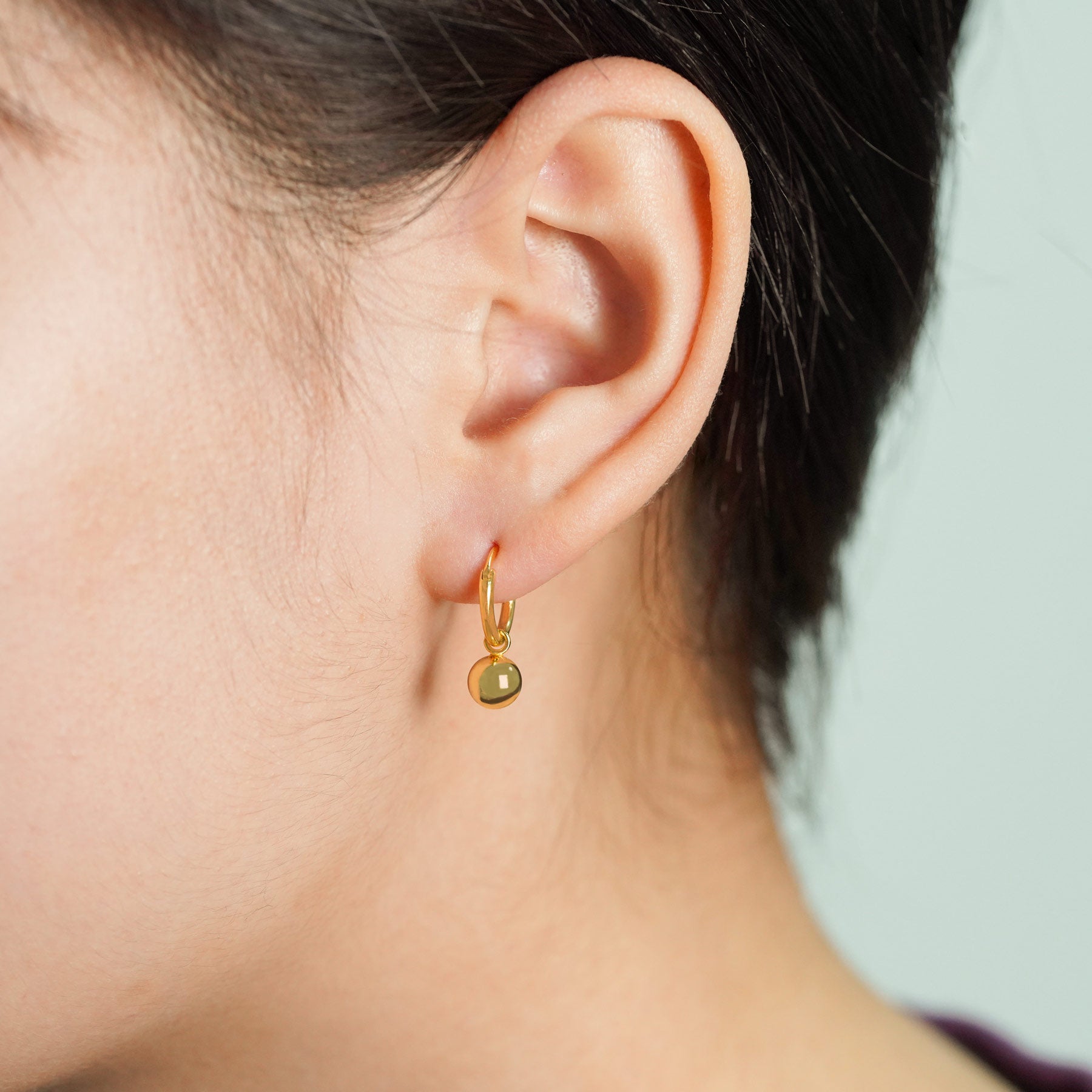 Cute Round Beads Ball 925 Sterling Silver Hoop Earrings