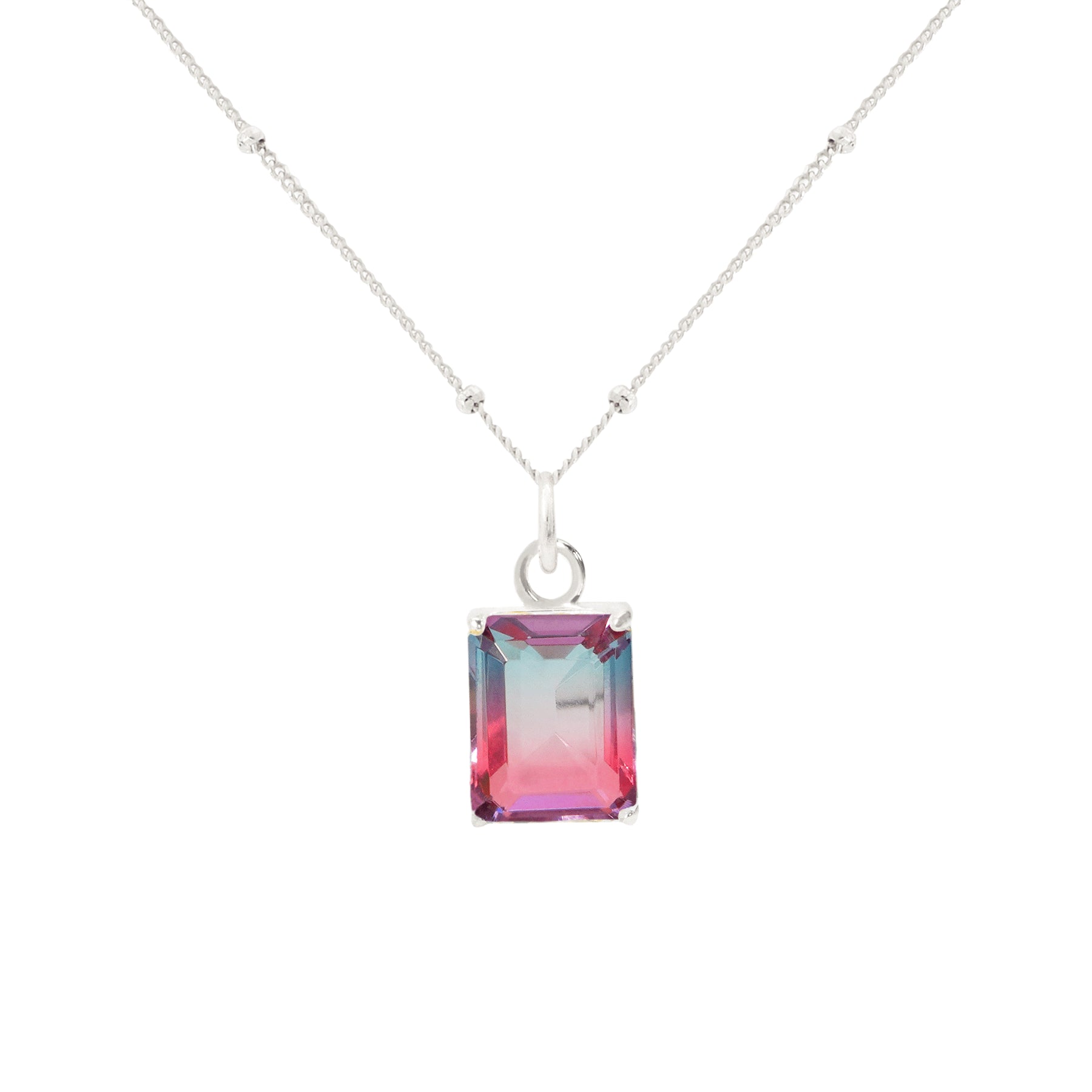 Fashion Geometry Fading Color Radiant CZ 925 Sterling Silver Necklace