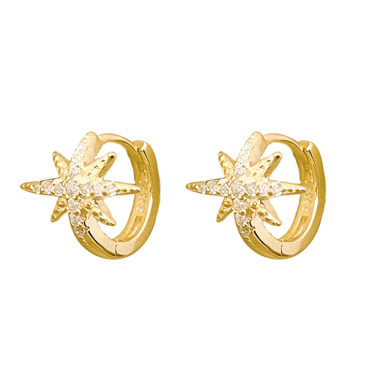 Girl CZ Shining CZ Stars 925 Sterling Silver Hoop Earrings