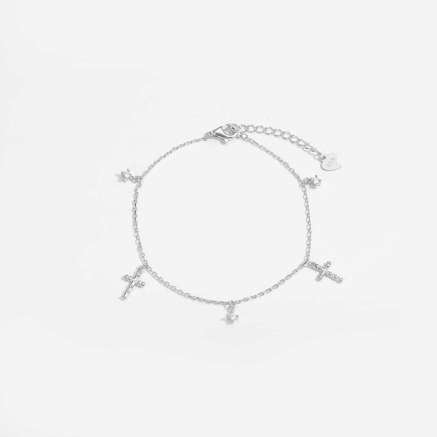 Sweet Cross CZ 925 Sterling Silver Adjustable Bracelet