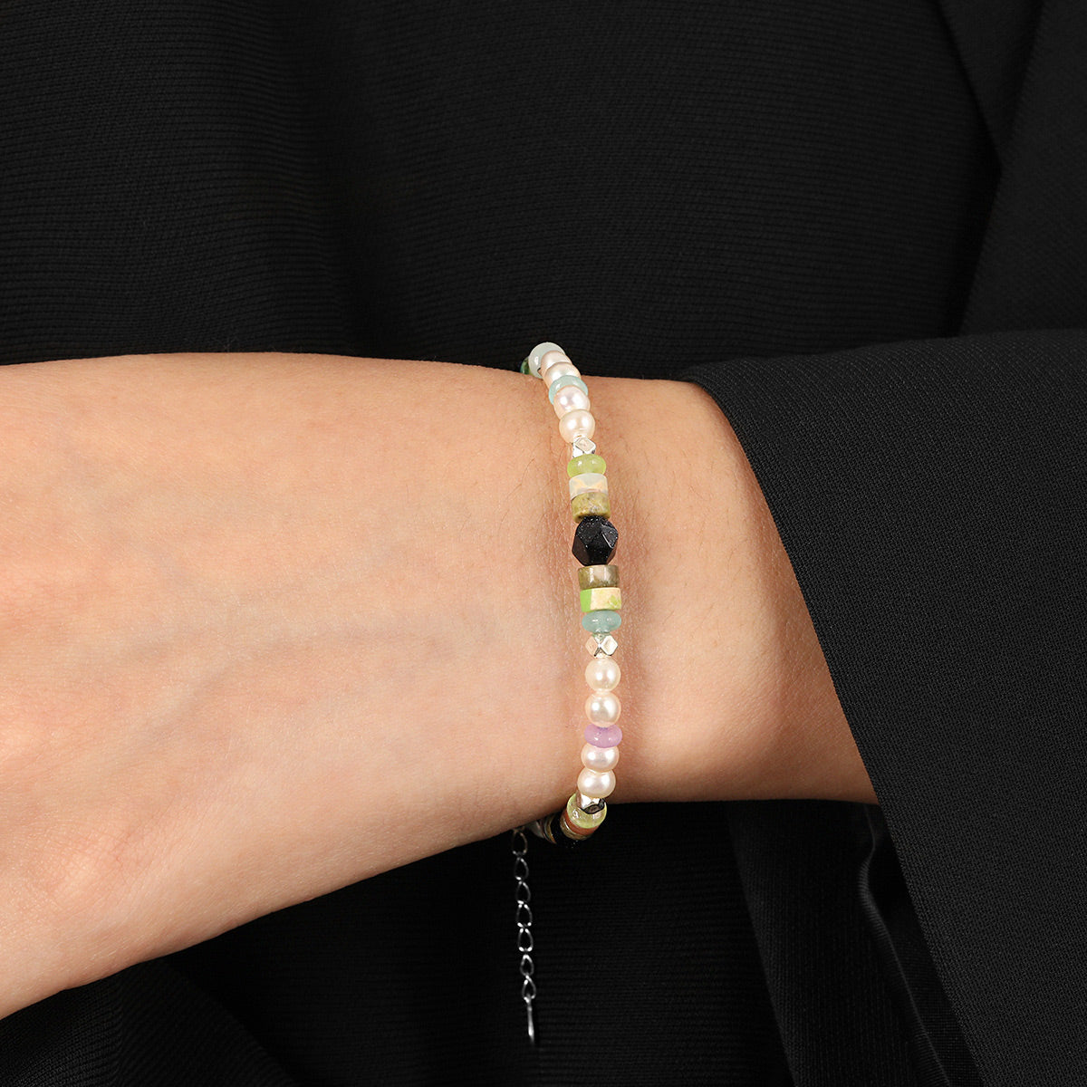 Girl Colorful Blue Sandstone Natural Pearl Gentle 925 Sterling Silver Bracelet