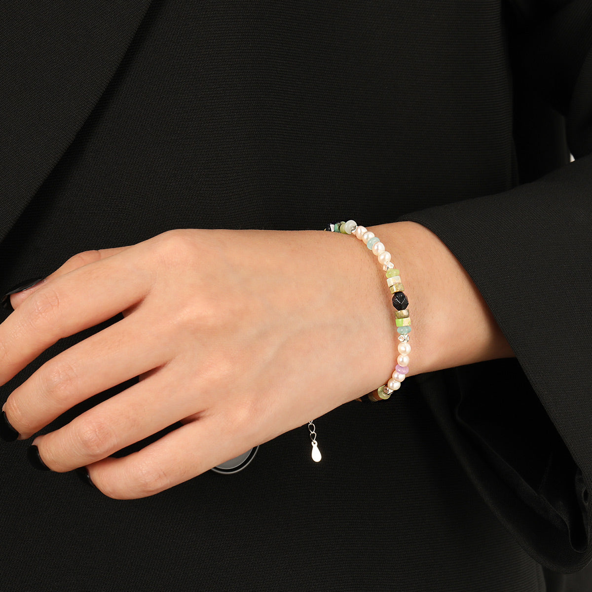 Girl Colorful Blue Sandstone Natural Pearl Gentle 925 Sterling Silver Bracelet