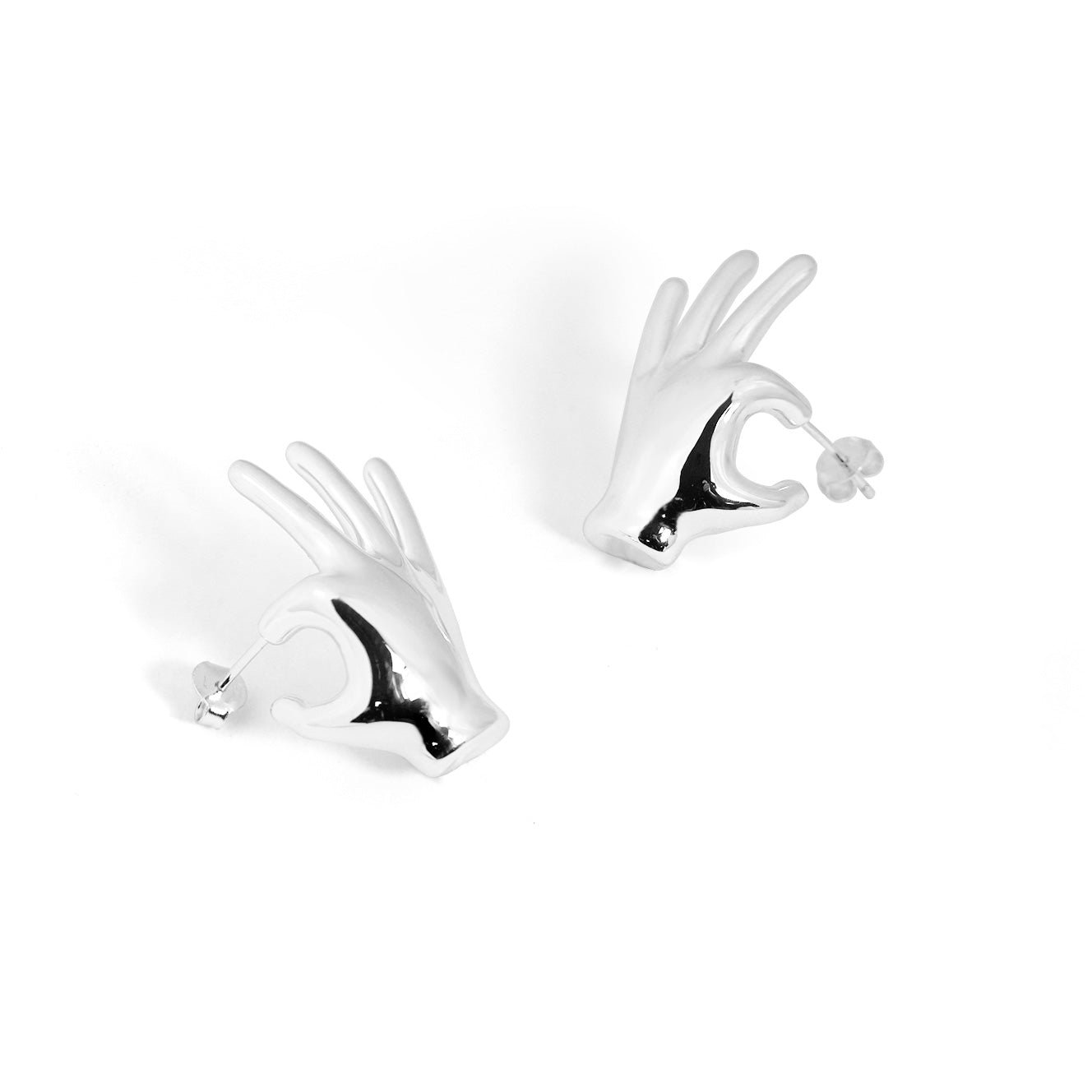 Fine Jewelry Holiday Yellow Gold Plated OK Hand S999 Sterling Silver Electroforming Hollow Light Exaggerated Earrings