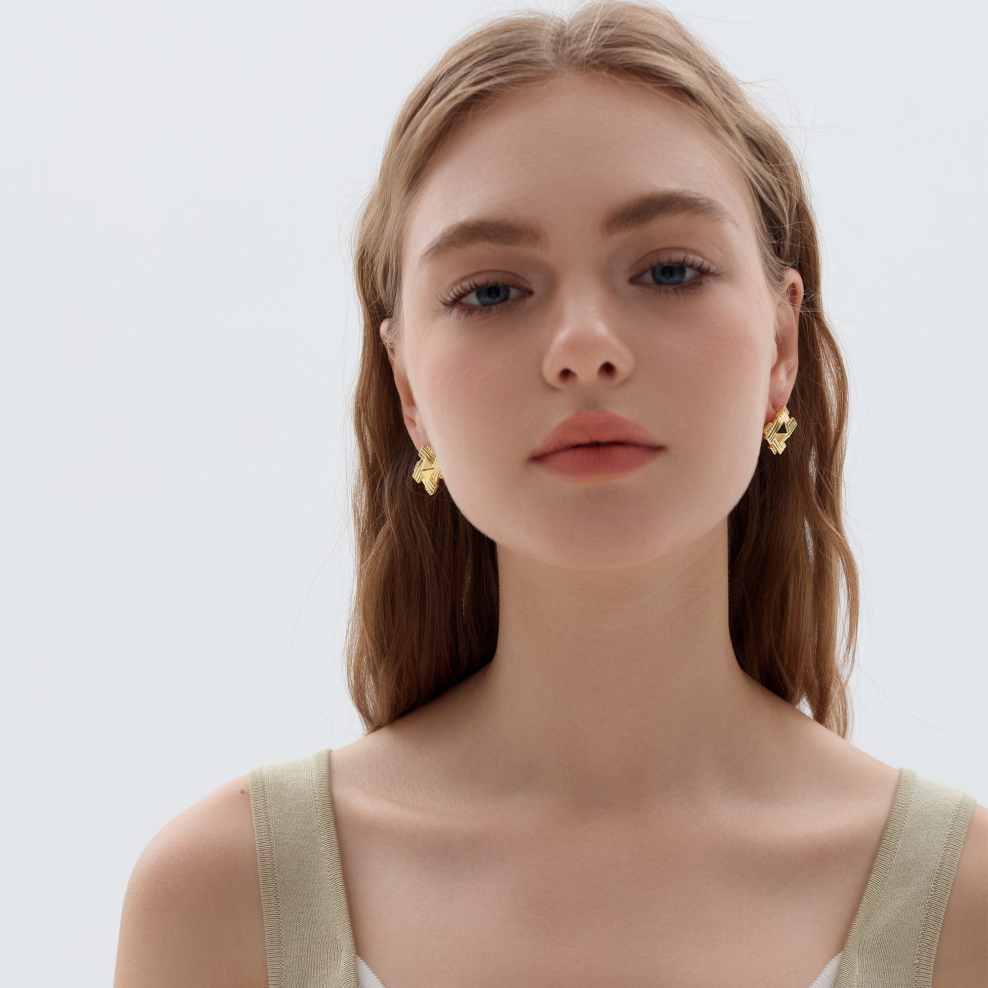 Exaggerated Jewelry Chunky Electroforming Geometry Fashion Square Cone 999 Sterling Silver Stud Earrings