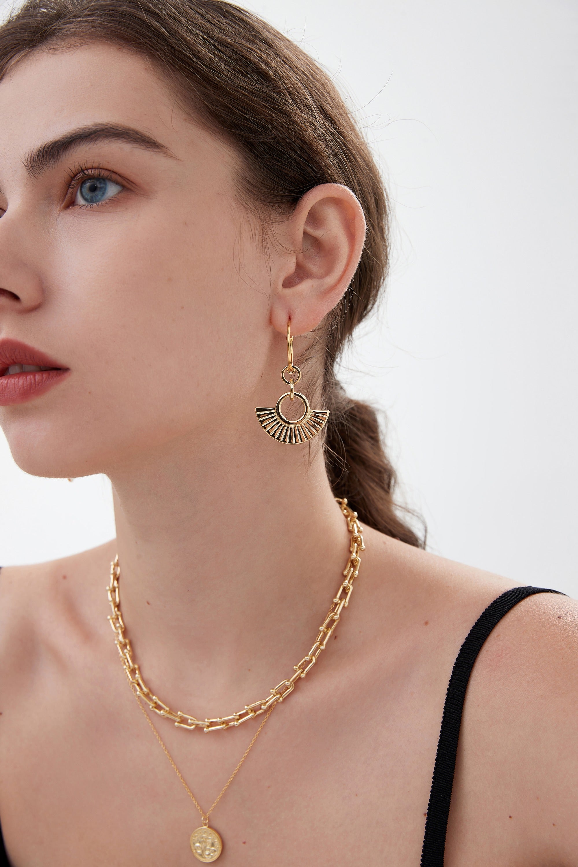 Ancient Roman Modern Striped Fan 925 Sterling Silver Earring (Single) - Pavellia