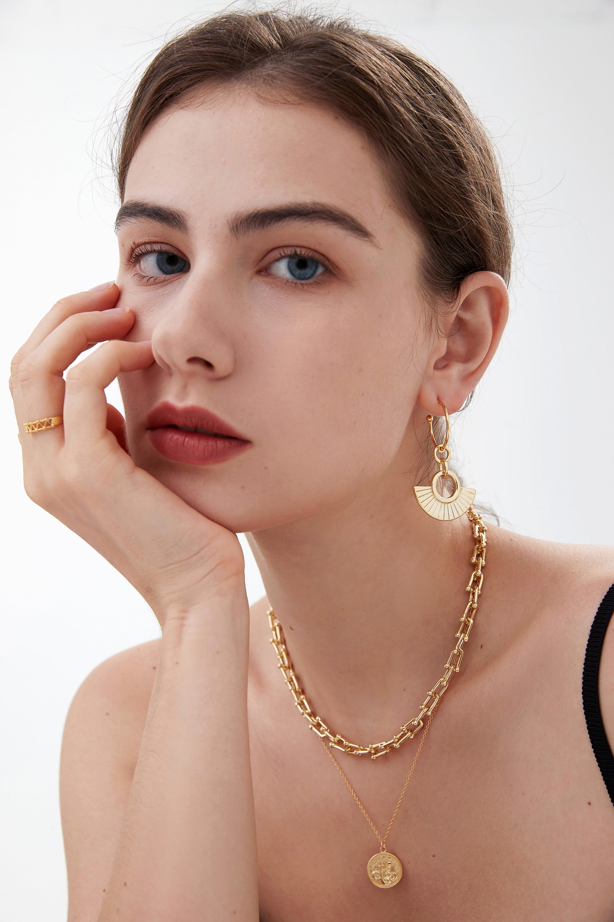 Ancient Roman Modern Striped Fan 925 Sterling Silver Earring (Single) - Pavellia